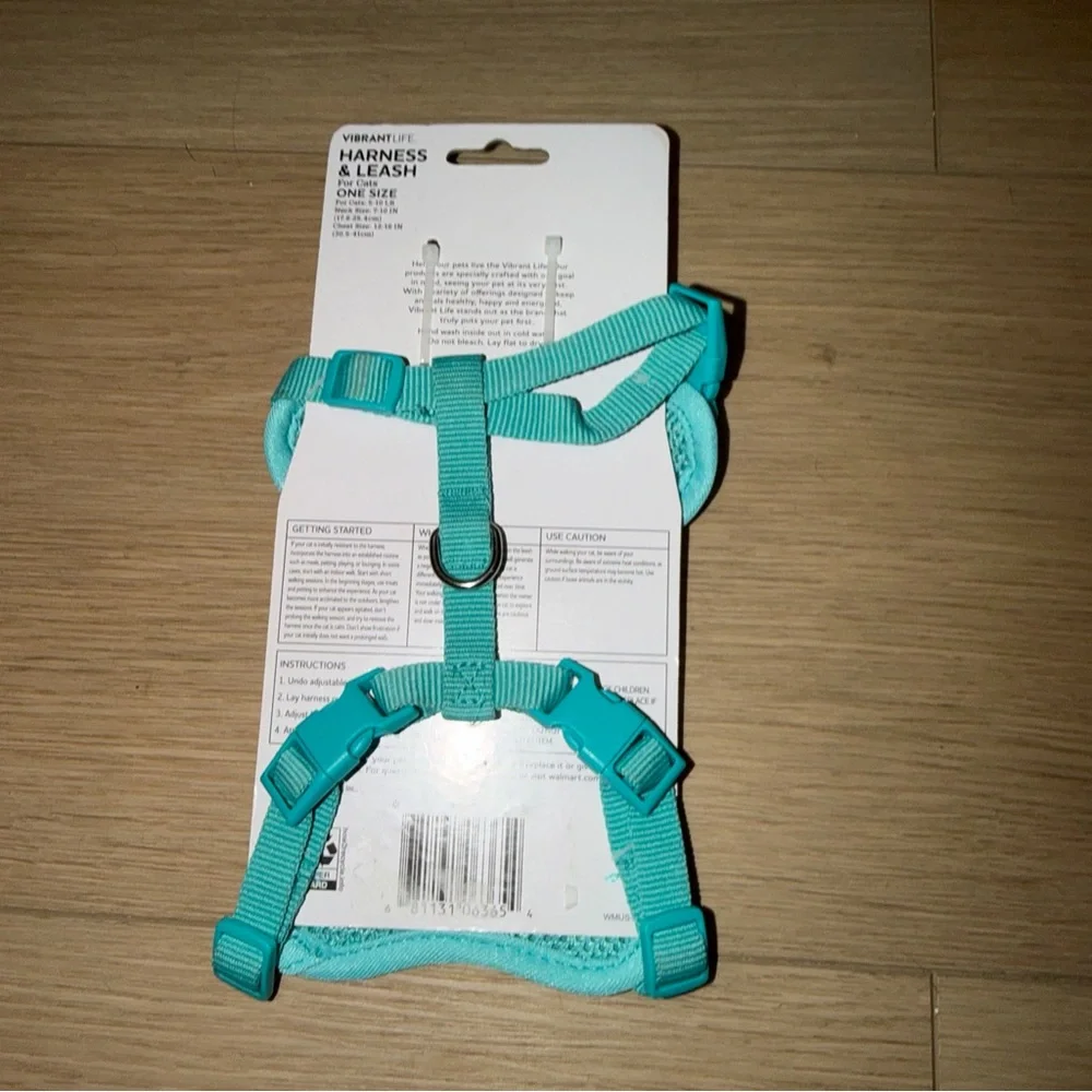 Vibrant Life Cat Harness and Leash Set - Teal and Multicolor